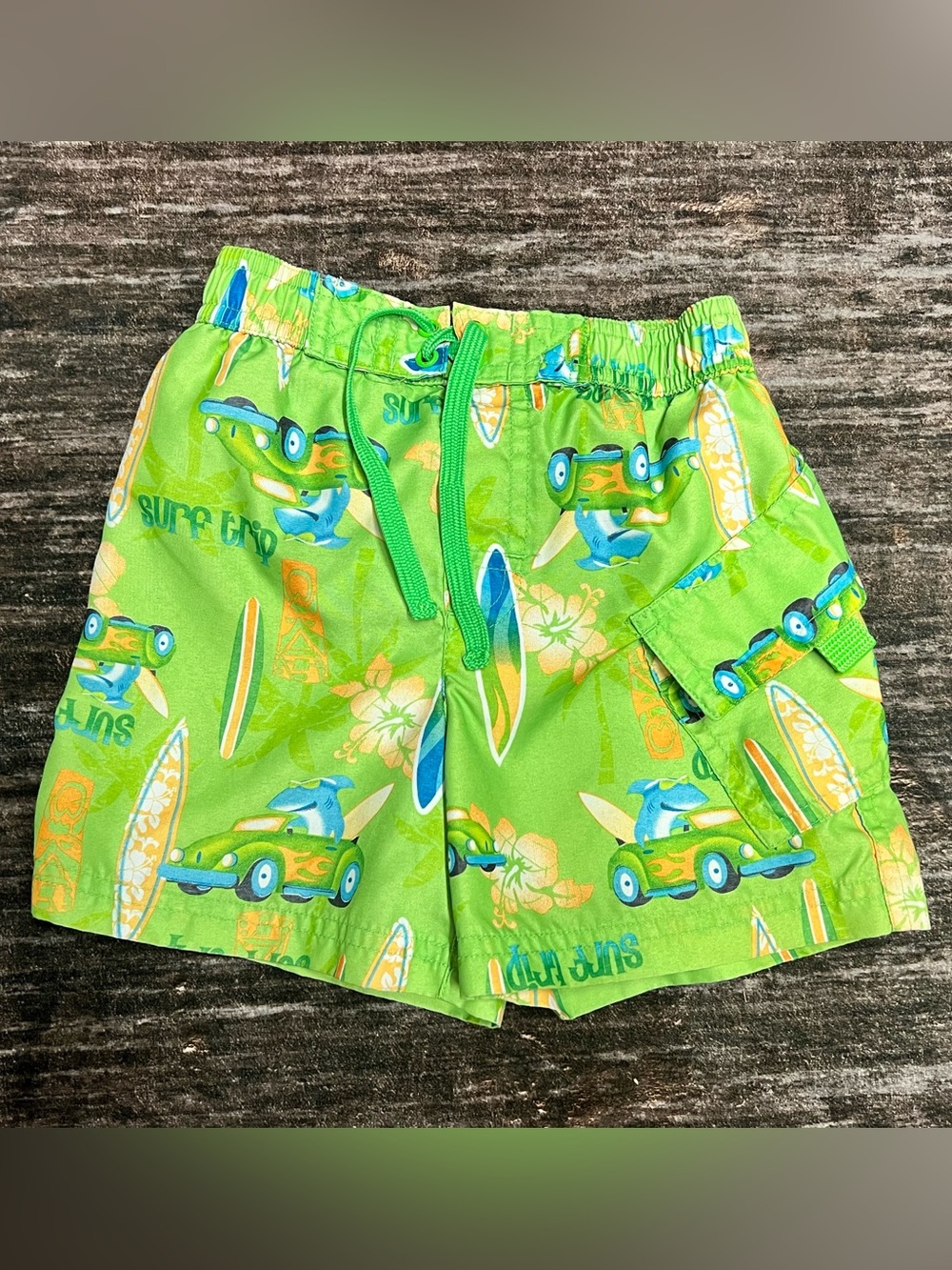 Circo Lime Green Surf & Car Print Swim Shorts